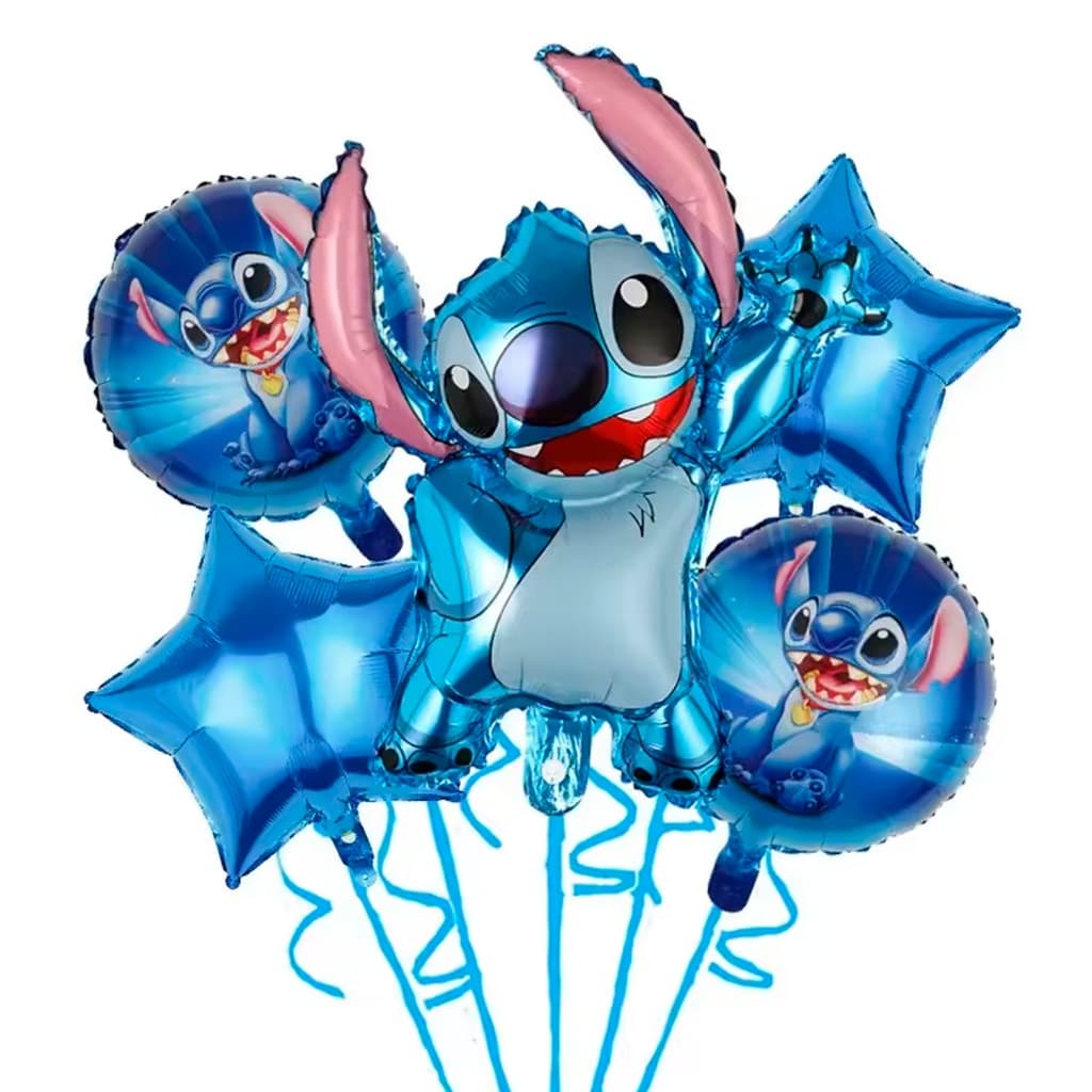 Kit 5 Balão Metalizado Stitch Azul e Rosa Balão Estrela Festa Enfeite