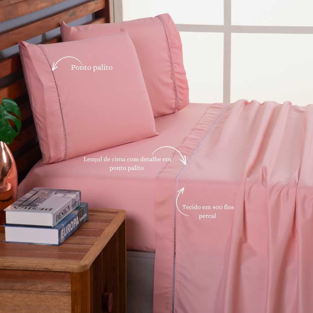 Jogo De Cama 4 Peças  Em 400 Fios Percal Ponto Palito- King Size\Queen Size\Casal\Solteiro Hotel