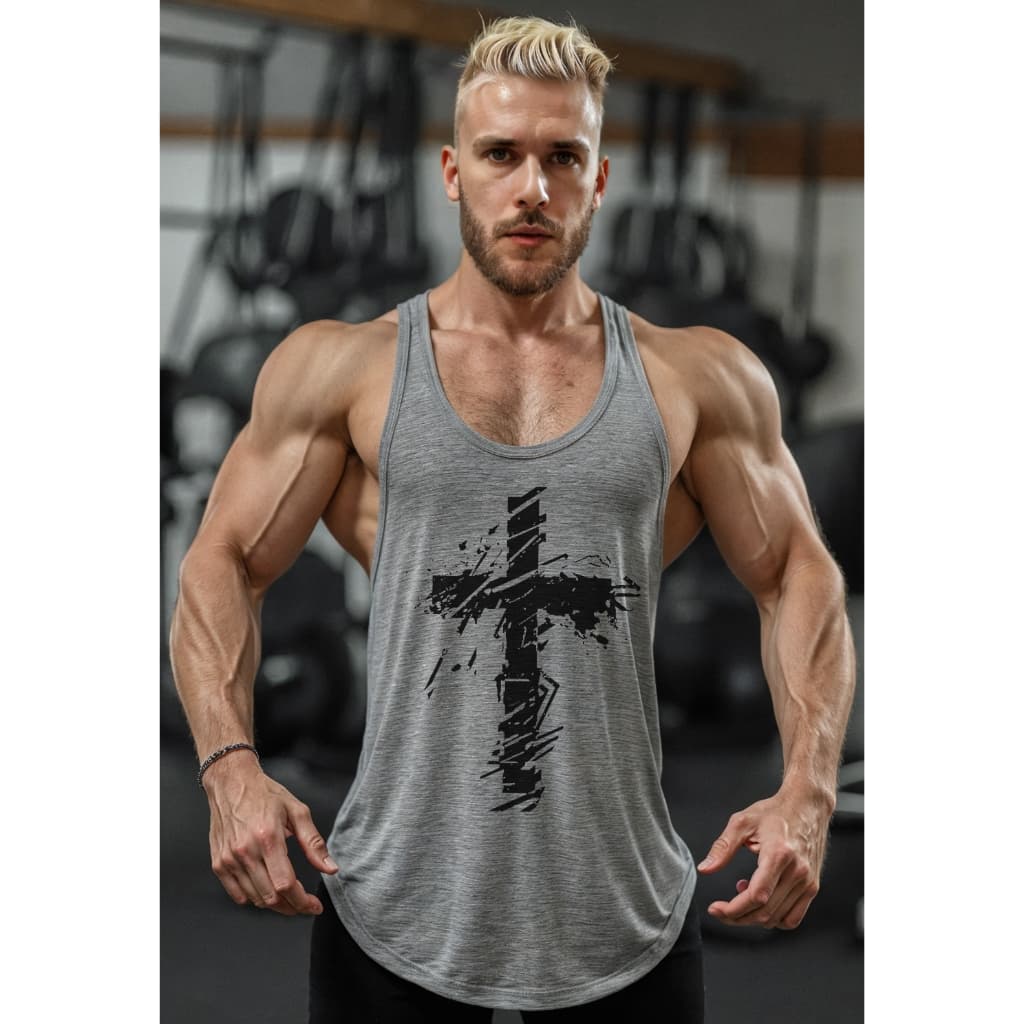 Regata Cavada Masculina Cruz Fitness Academia Gorila Branca Regata Treino Bodybuilding