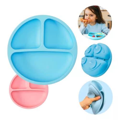 Prato Infantil de Silicone com Ventosa pratinho de bebê com divisórias Introdução alimentar