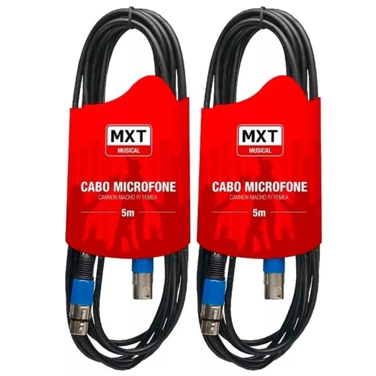 2 Cabos Microfone Xlr Canon Macho E Fêmea Balanceado 5 Metros cada