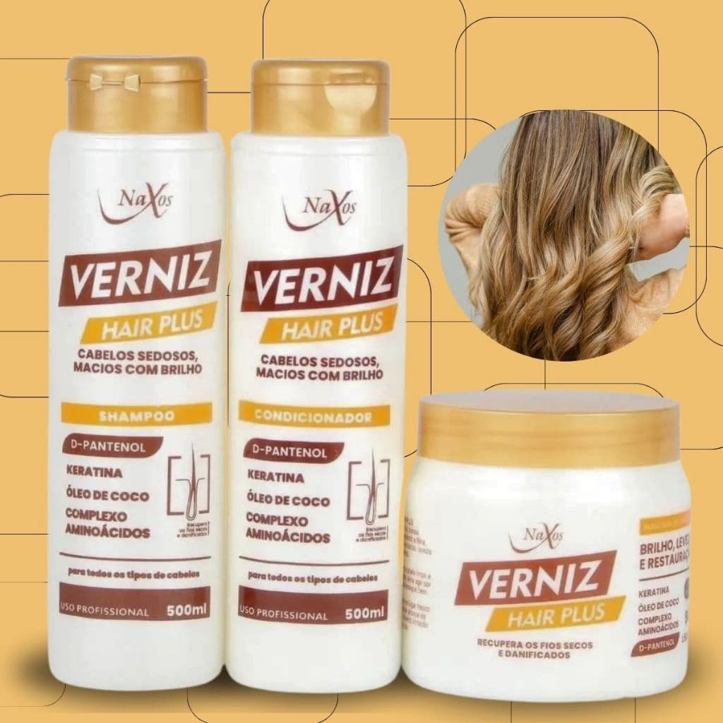 Kit Capilar Verniz Hair Plus - Shampoo, Condicionador e Máscara 500g NX