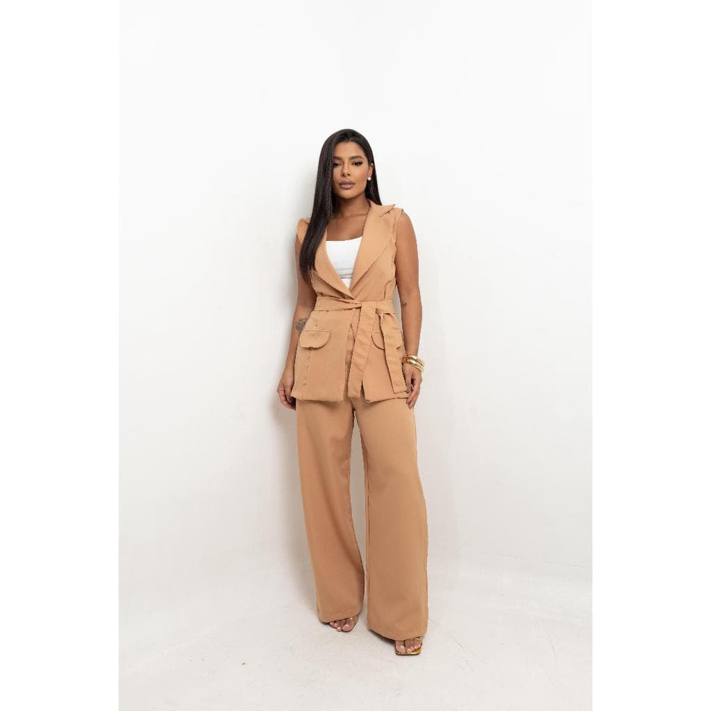 Conjunto Feminino em Alfaiataria Colete E Calça Pantalona Social Conjunto para Trabalho Com Colete