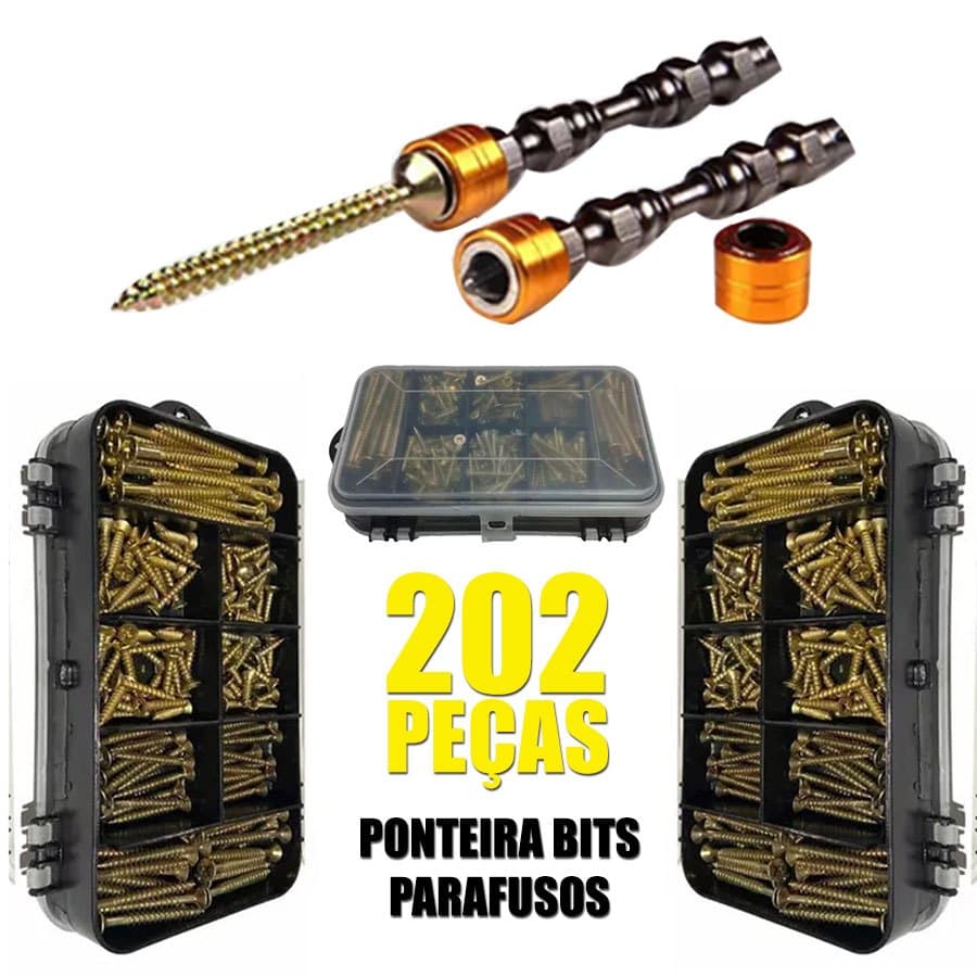 KIT DE PARAFUSOS CHIPBOARD PHILLIPS + CAIXA ORGANIZADORA + PONTA BITS MAGNÉTICA  TOTAL 202 PEÇAS