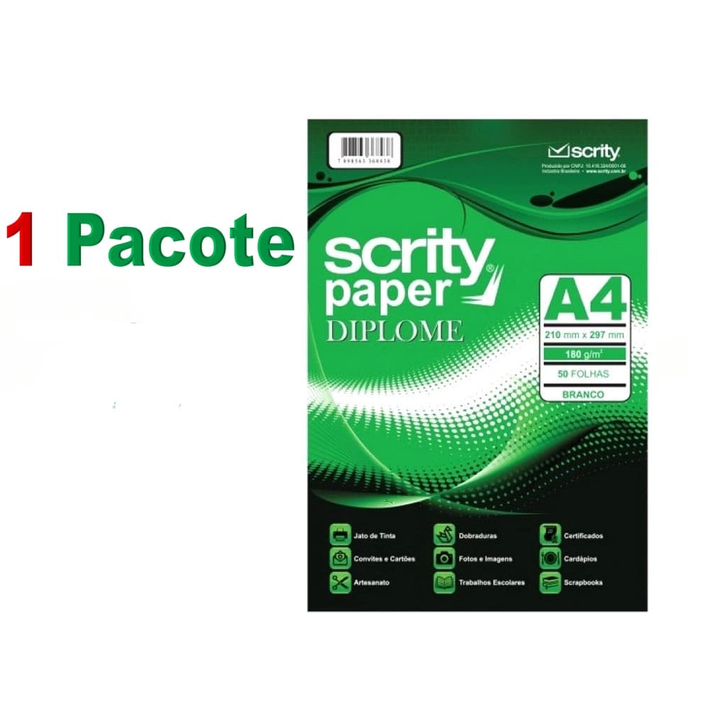 Papel A4 Diplome 180g Branco Scrity Pacote C/ 50 Fls