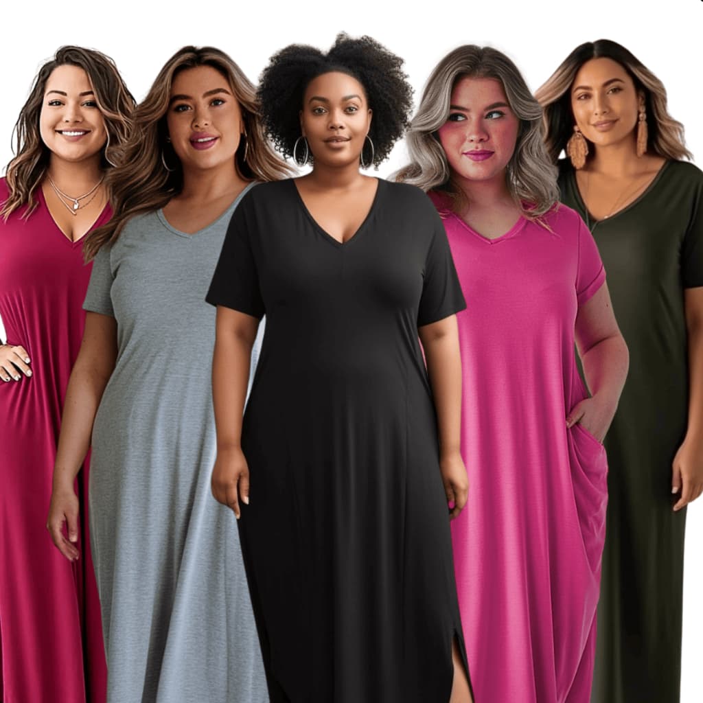 Kit Vestido de Grávida Soltinho Feminino Plus Size Longo Saruel Fenda Lateral Liso Com Bolso Verão Gola V