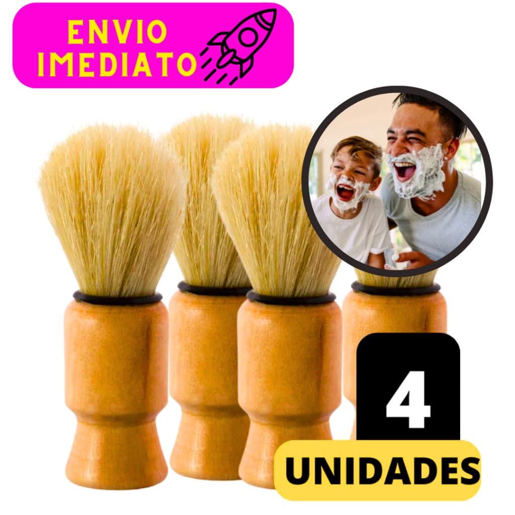 Kit 04 Pincel de Barbear Mais Leve e Suave Cedas Totalmente Macias e Resistente Cabo Amadeirado