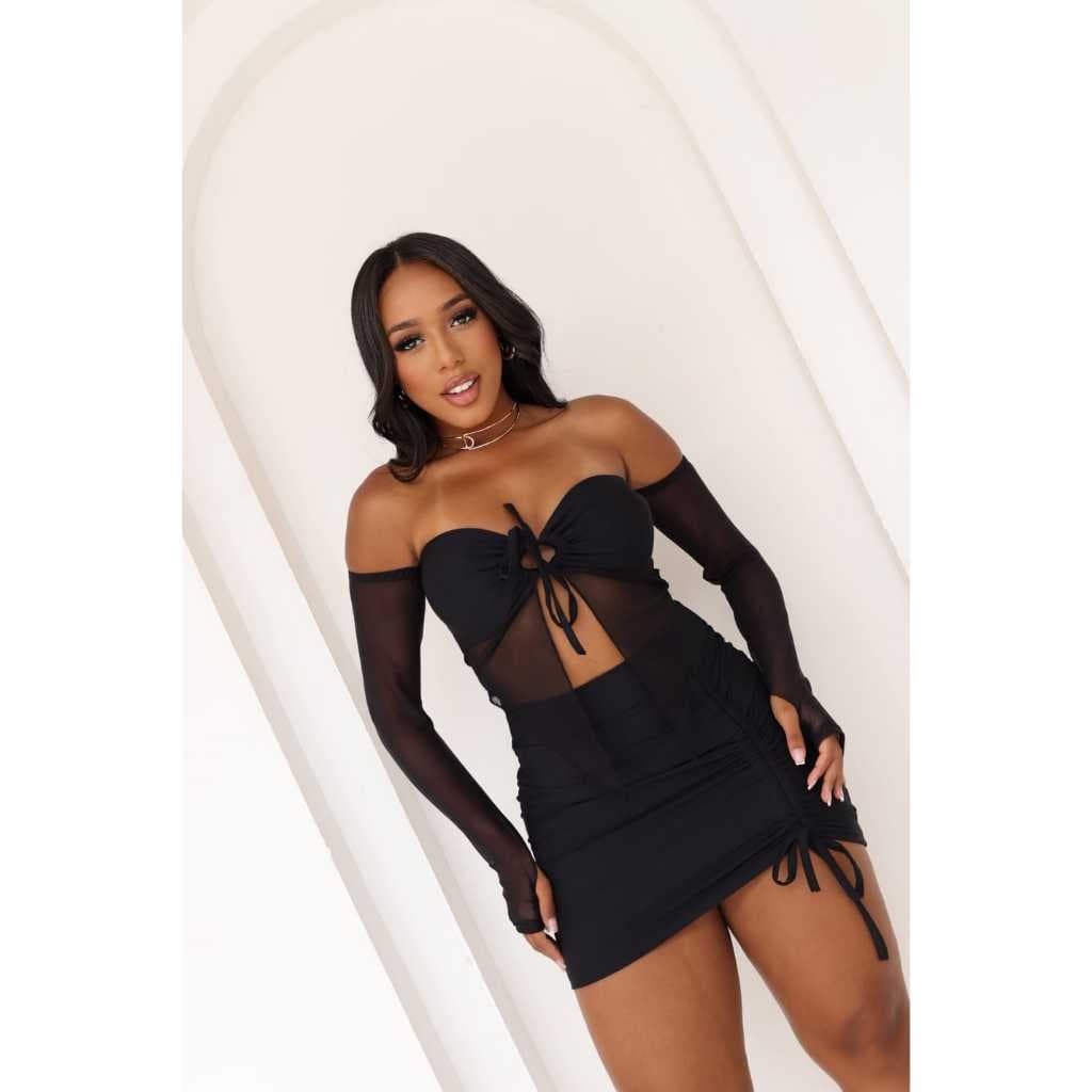 Conjunto Cropped Tomara que Caia Fadinha manga longa Amarração Frontal Regula e Saia Franzida Cintura Alta Tamanho único