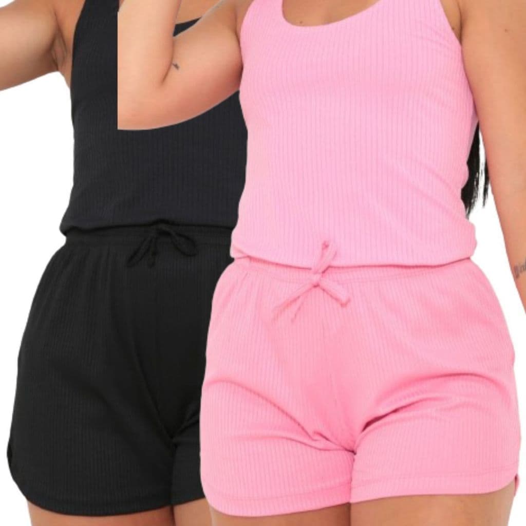 Kit 2 Shorts Feminino Malha Canelada P ao Plus Size