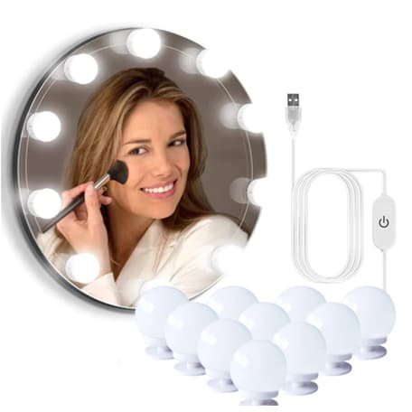 Luz Arandela Camarim 10 Lâmpadas Espelho Maquiagem Camarim Led Studio Led Auto Colante FANG