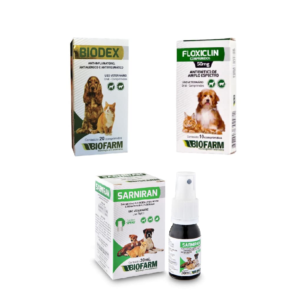 Kit Tratamento Coceira, Alergia, Dermatite, Pele Inflamada, Vermelhidão, Falhas na Pelagem Para Cães