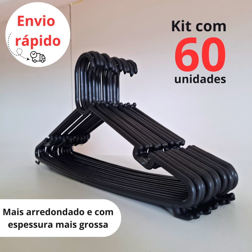KIT 60 CABIDE STRONG GROSSO 8MM DE ESPESSURA, RESISTENTE E DURÁVEL, P/ JAQUETAS, CALÇAS, CAMIETAS