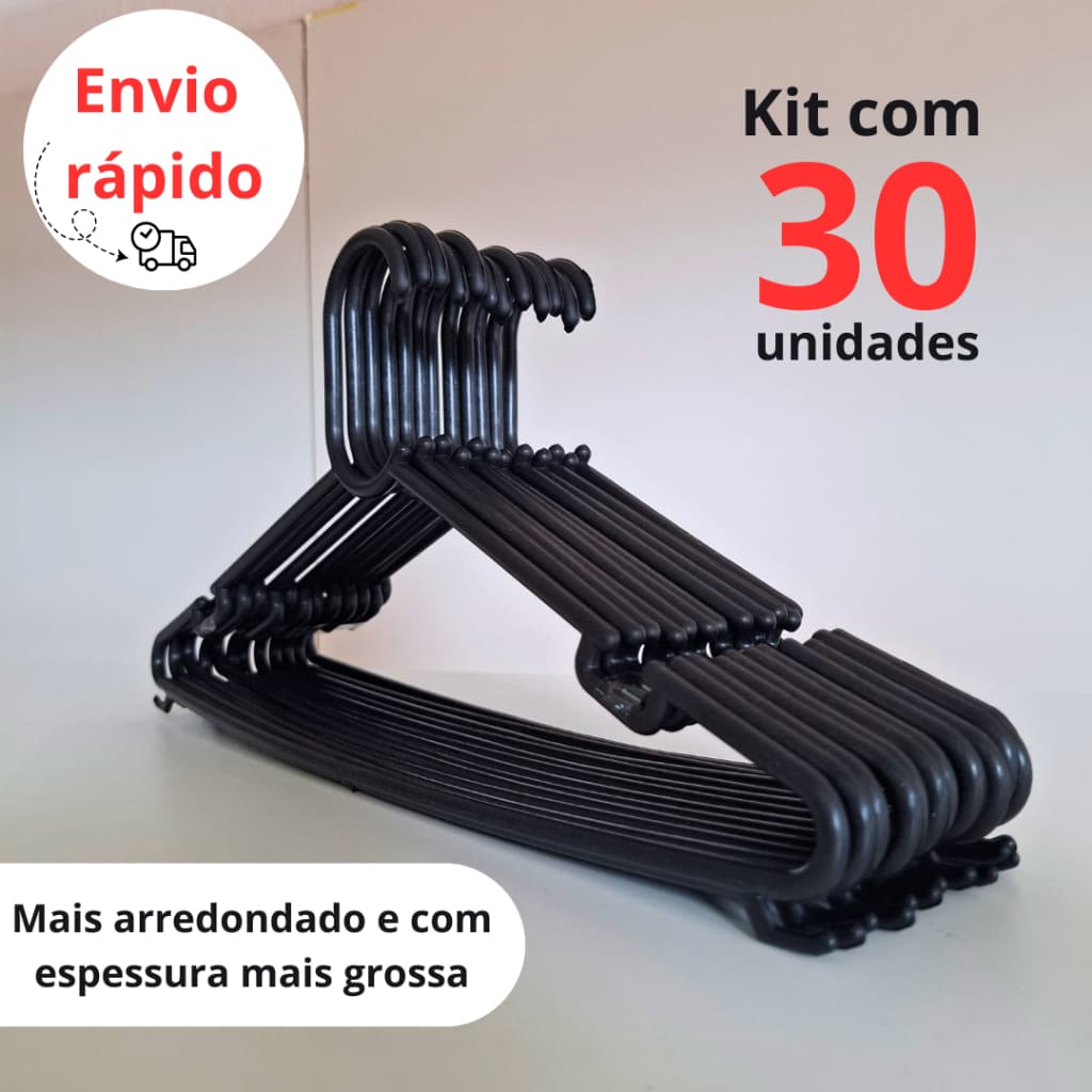 KIT 30 CABIDE STRONG GROSSO 8MM DE ESPESSURA, RESISTENTE E DURÁVEL, P/ JAQUETAS, CALÇAS, CAMIETAS
