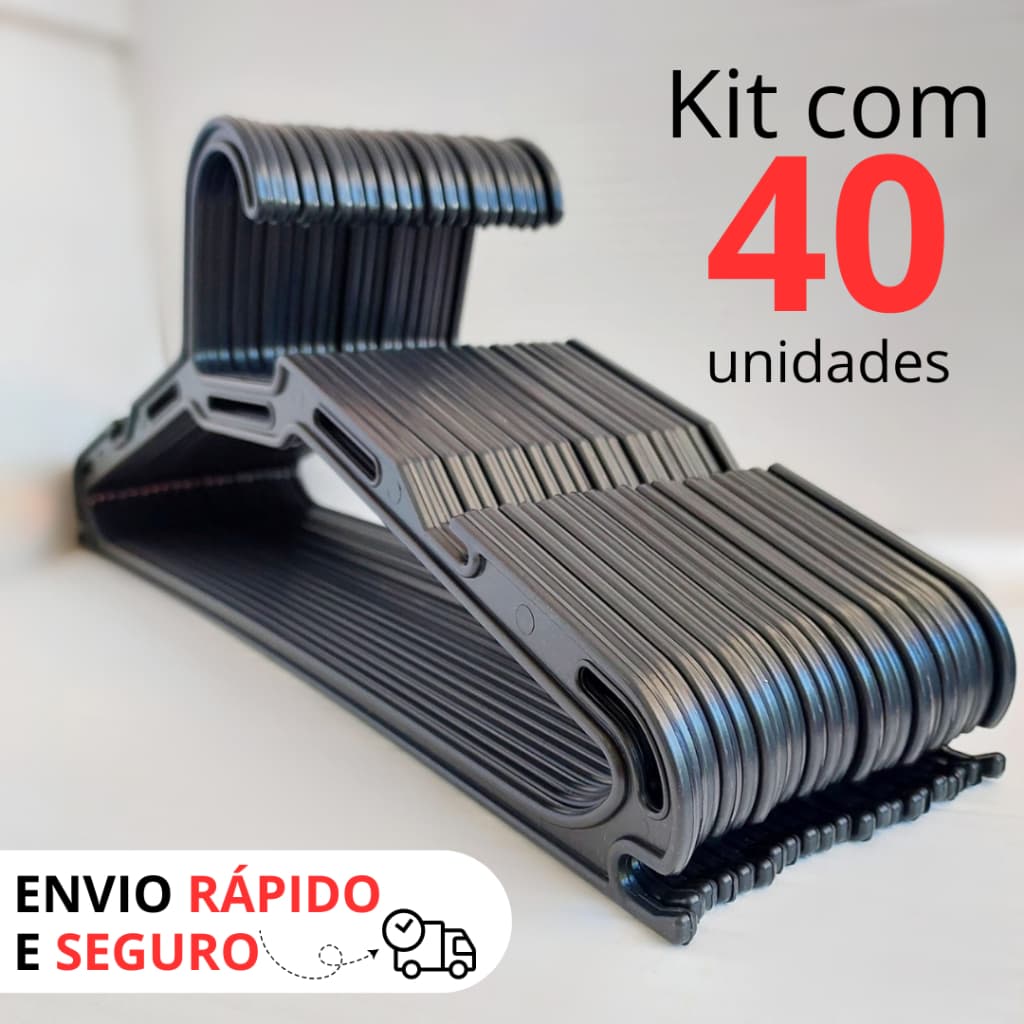 Kit Cabide Slim Design Vazado p/ Melhor Ventilação Evitando Odores, Reforçado para Roupas de até 2kg