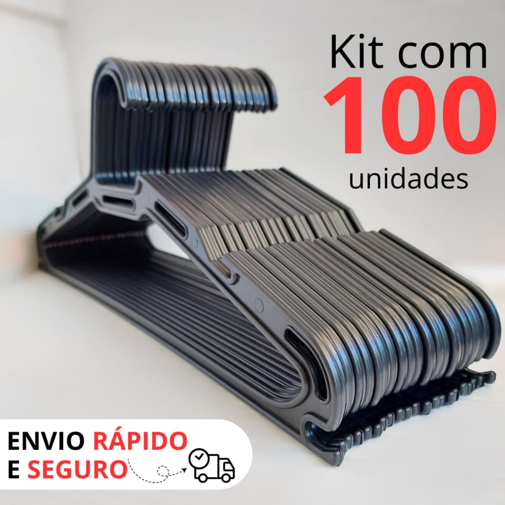 Kit Cabide Slim Design Vazado p/ Melhor Ventilação Evitando Odores, Reforçado para Roupas de até 2kg