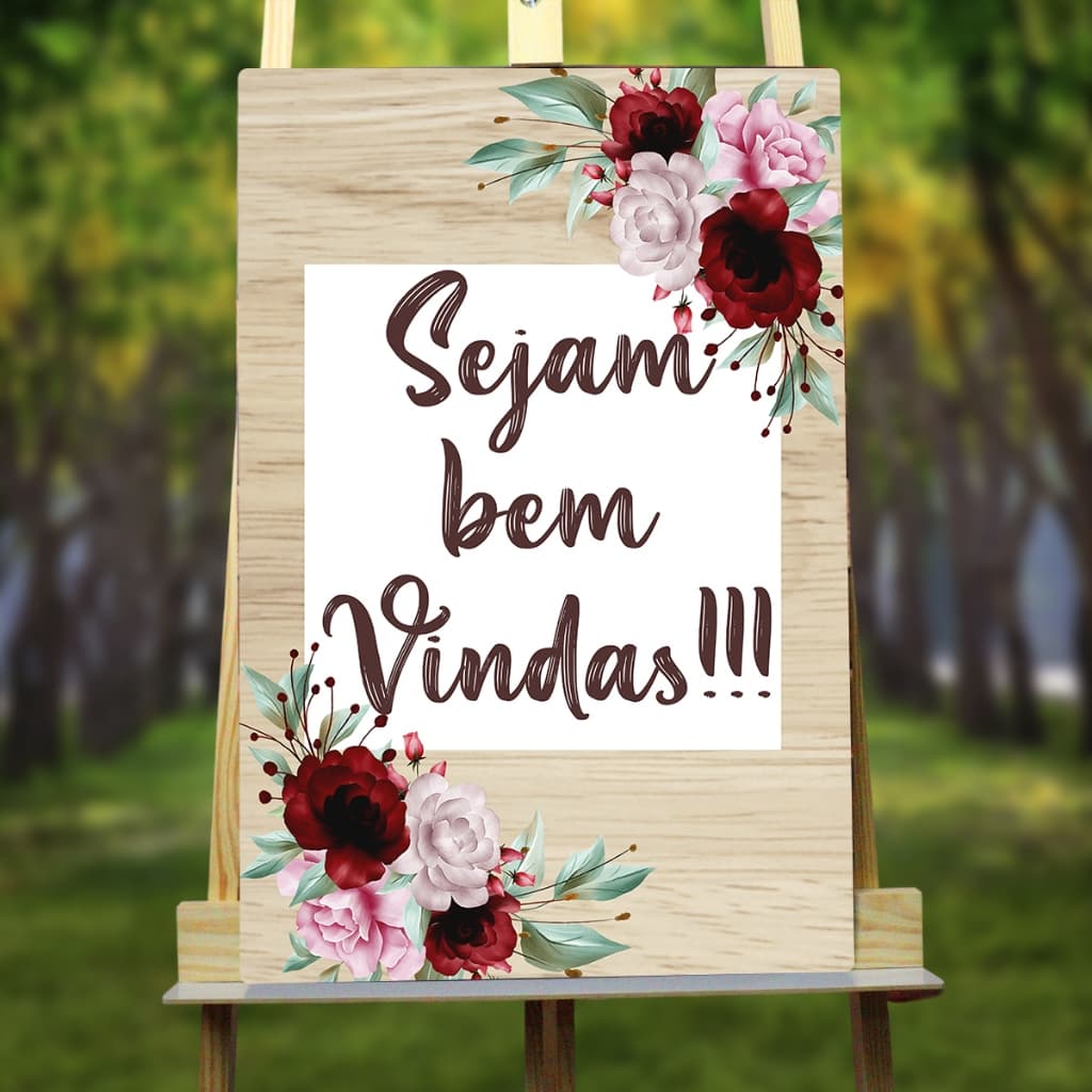 Placa Quadro Sejam Bem Vindas Decoração Casamento Eventos MDF Adesivado 40x60cm