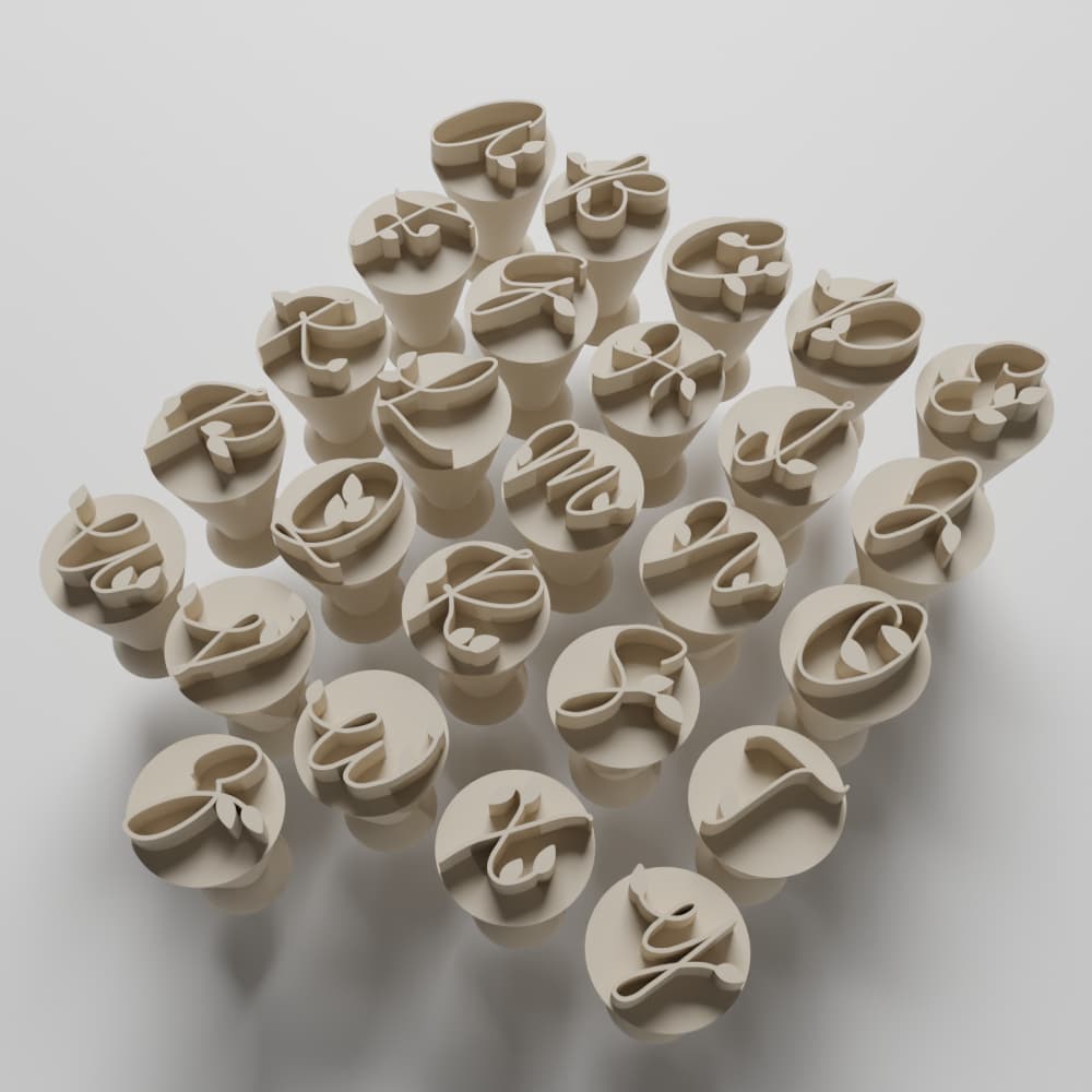 Kit com 26 Carimbos para docinhos/brigadeiro - Alfabeto com Folhas