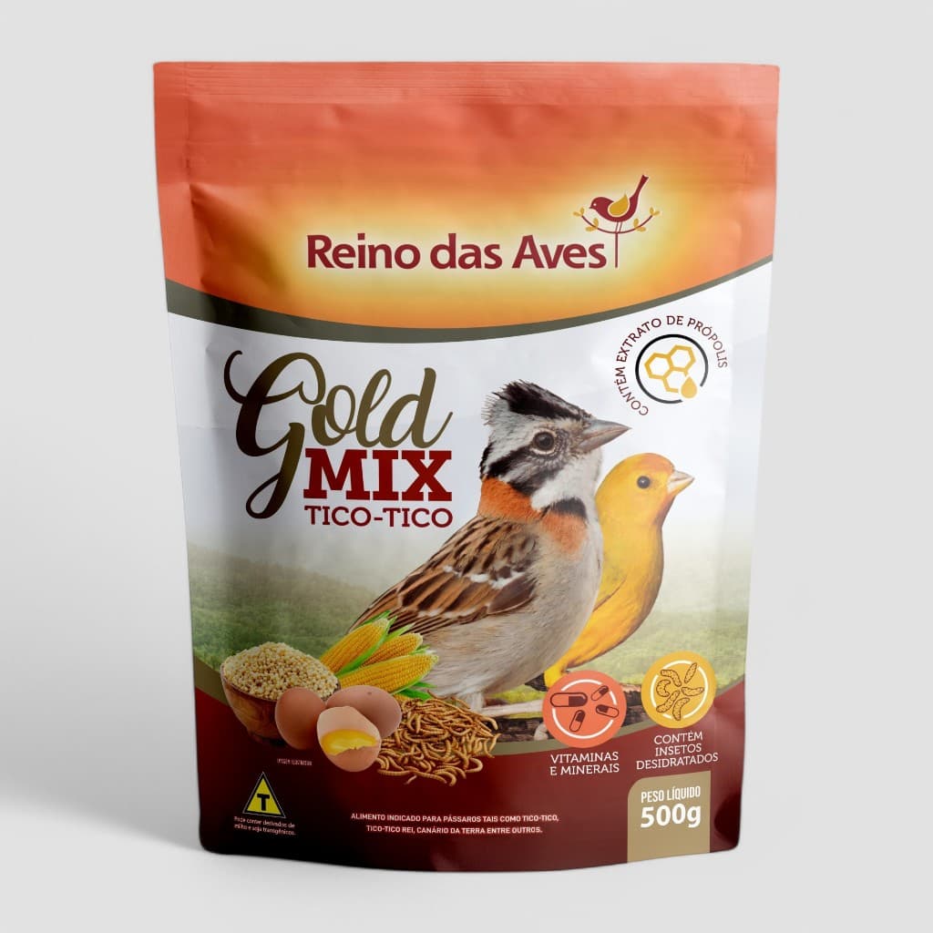RAÇÃO TICO TICO GOLD MIX 500G | MIX DE SEMENTES COMPLETO INDICADO PARA TICO TICO, TICO TICO REI E CANARIO DA TERRA
