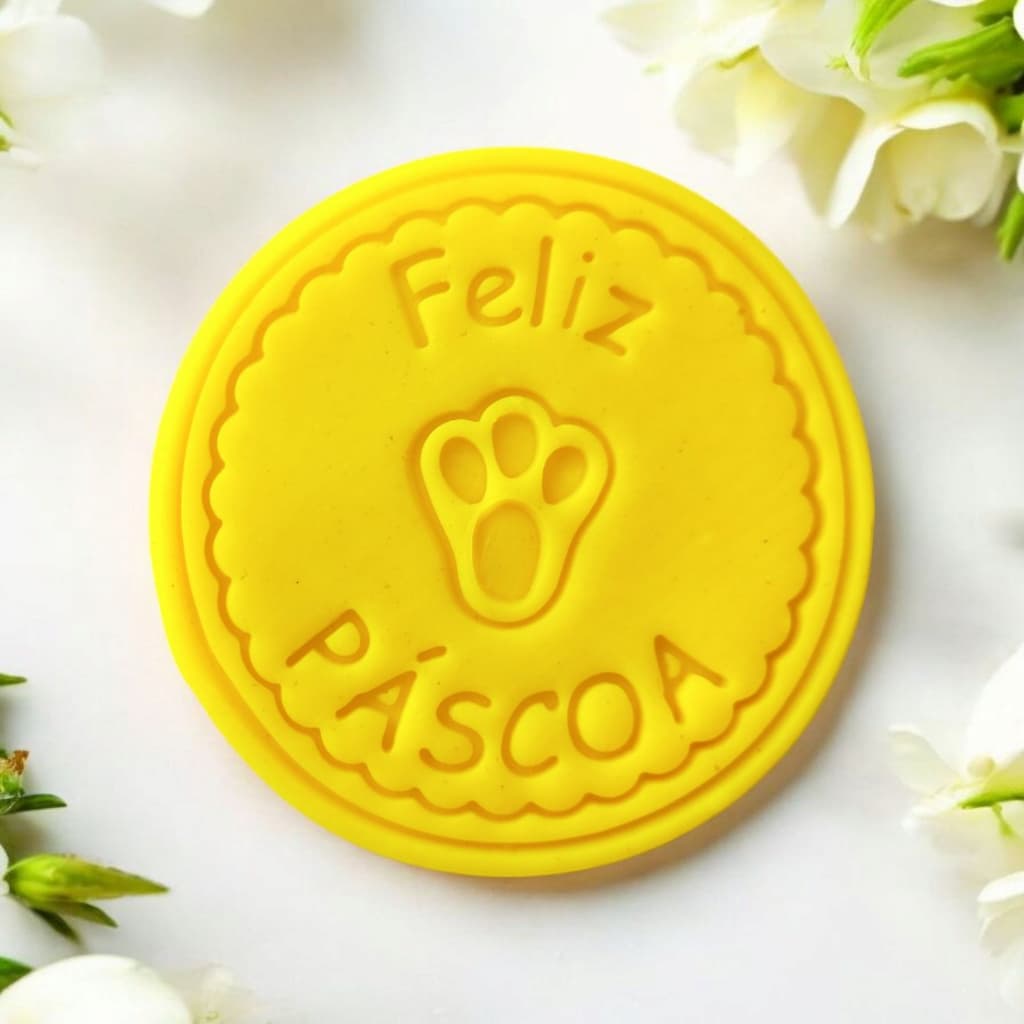 Cortador + Carimbo de Biscoitos e Pasta Americana - Páscoa | Feliz Páscoa pata coelho