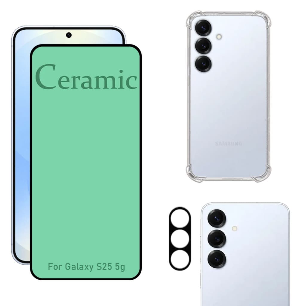 Kit Para Galaxy S25 5G | Película de Cerâmica - Capa Anti Shock - Película da Câmera 3D