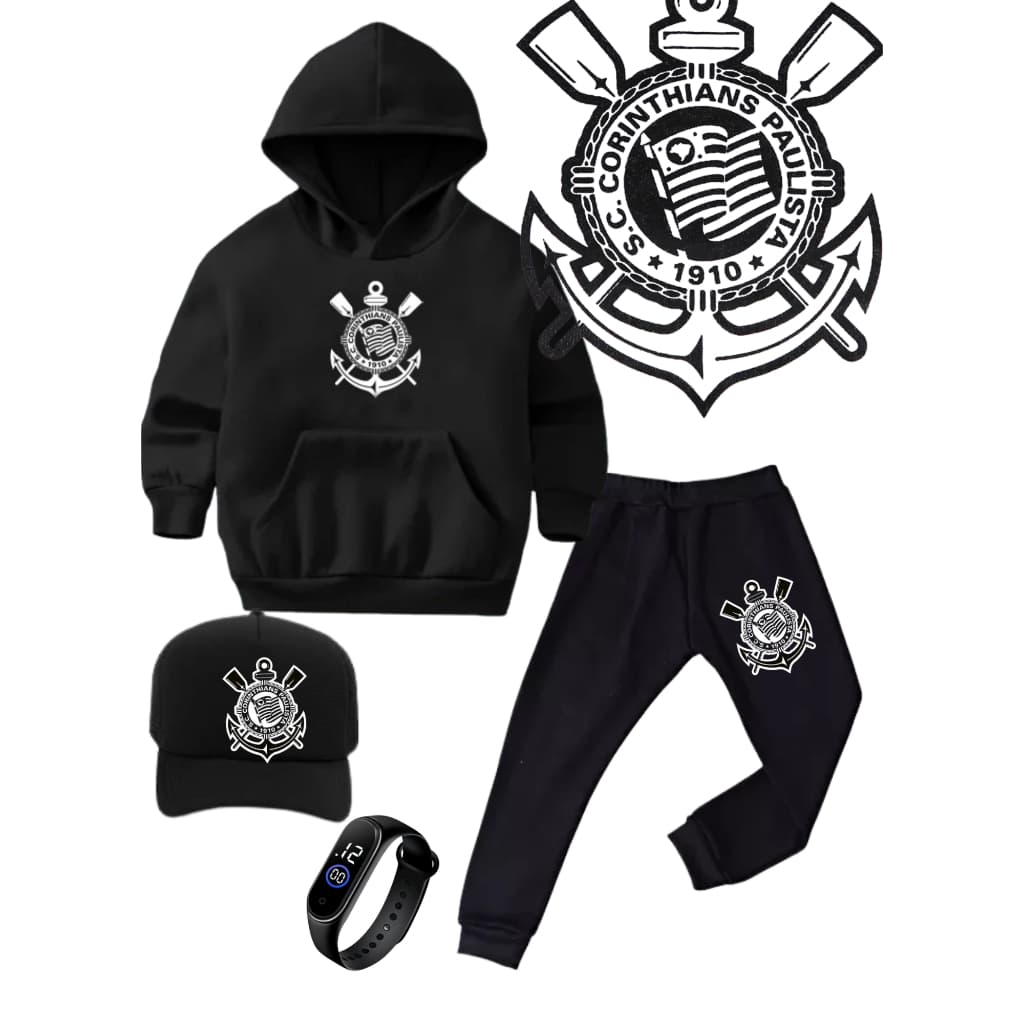 CONJUNTO MOLETOM INFANTIL PODEROSO TIME + RELOGIO E BONE