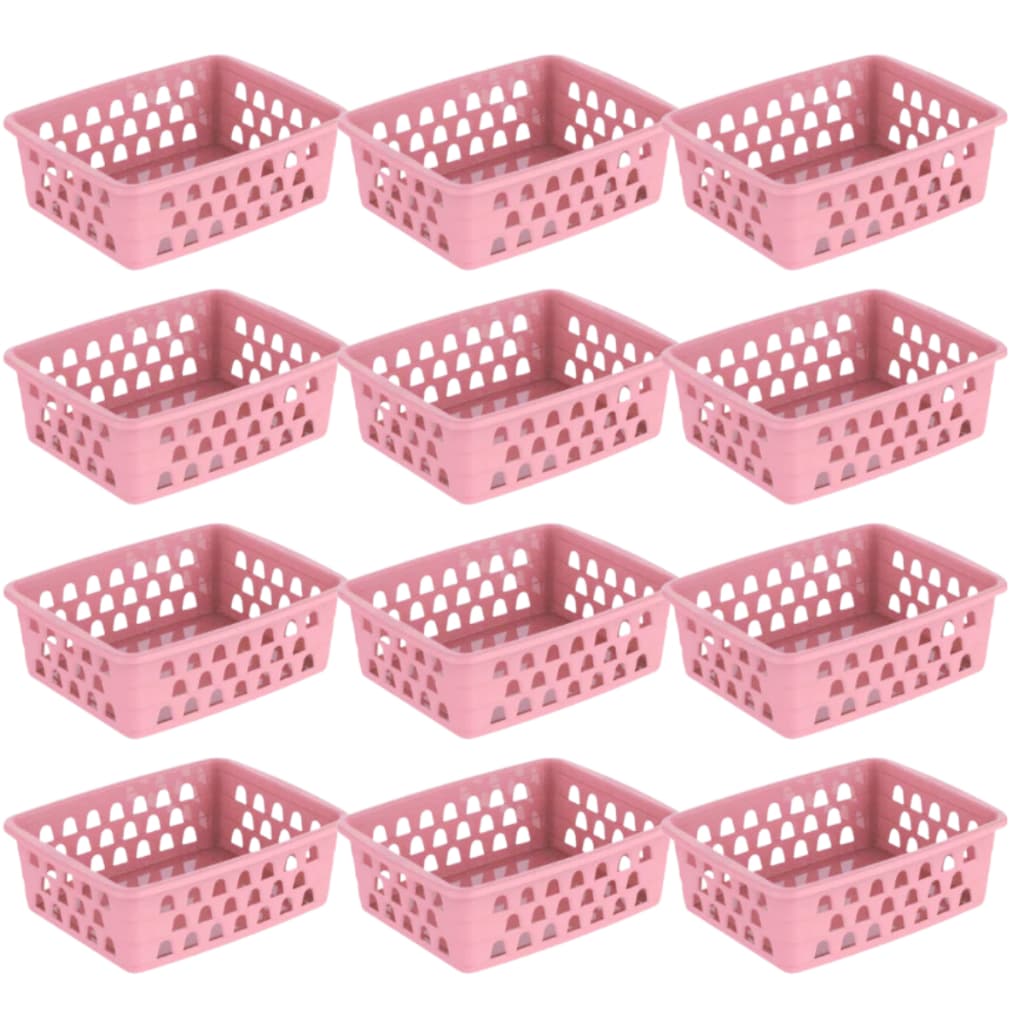 Kit 12 Cesto Organizador Multiuso Pequeno Rosa 16x13x6Cm