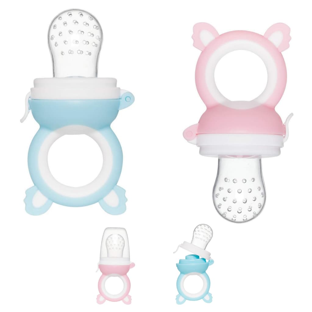 Chupeta porta frutinha Infantil Introdução Alimentar Mordedor Silicone Macio Bebe - Buba Azul / Rosa
