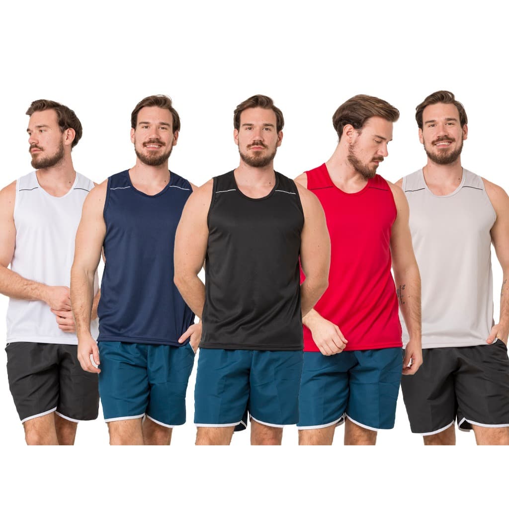 KIT 5 REGATAS MASCULINA DRYFIT LISA BASICA SORTIDA PARA TREINO ACADEMIA CORRIDA FUTEBOL ESPORTIVA