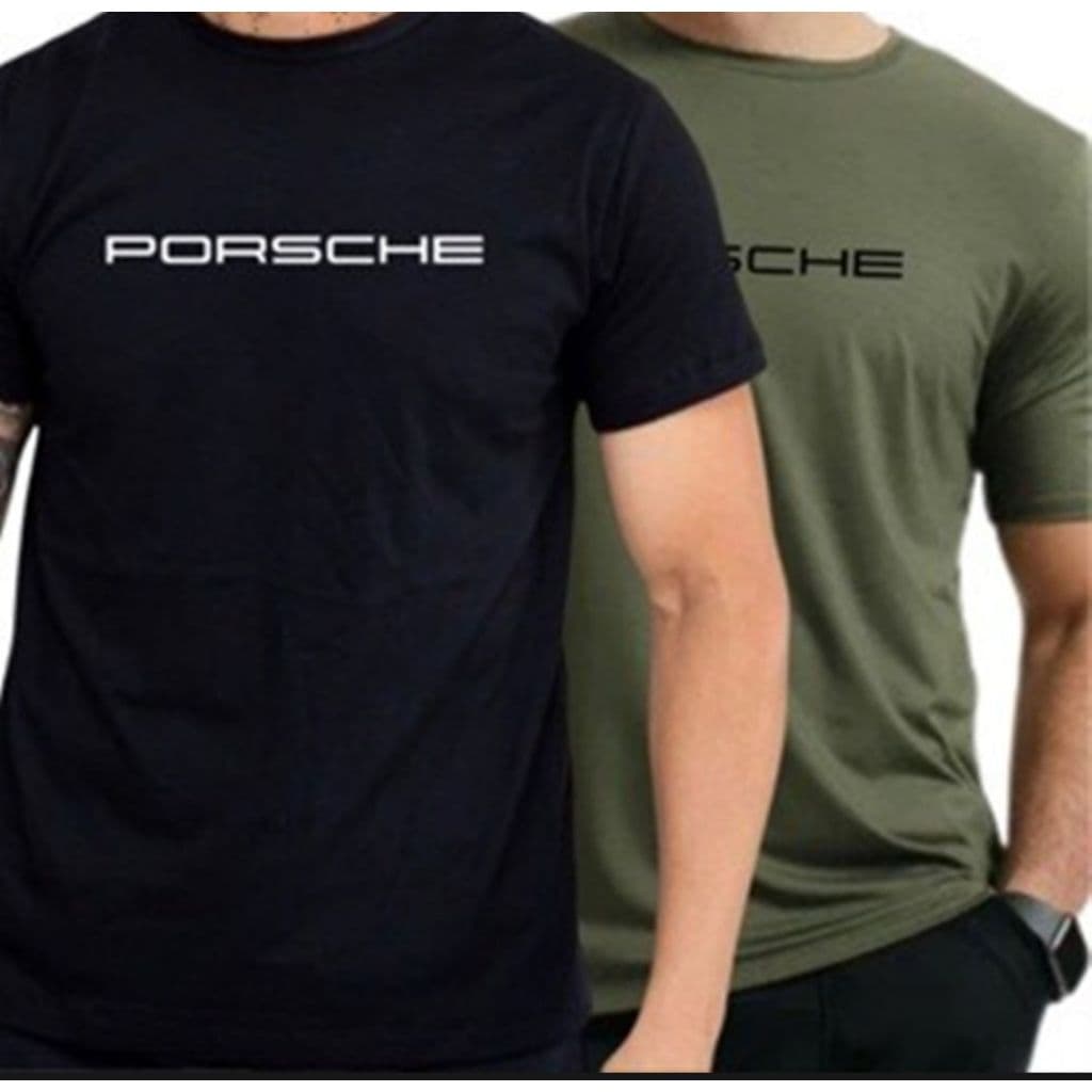 Kit 2 Camiseta Masculina Porsche Malha Camisa Premium Algodão 100% 30.1 Unissex Básica Camisa Blusa