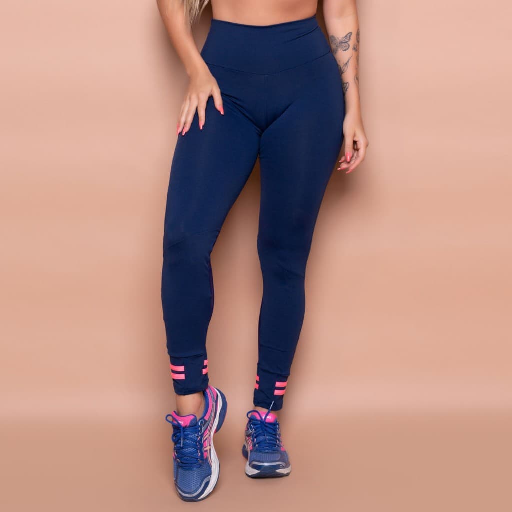 Legging Fitness Feminina de Academia Azul Marinho Hope Legging Longa para Treinos com Tela de Tule