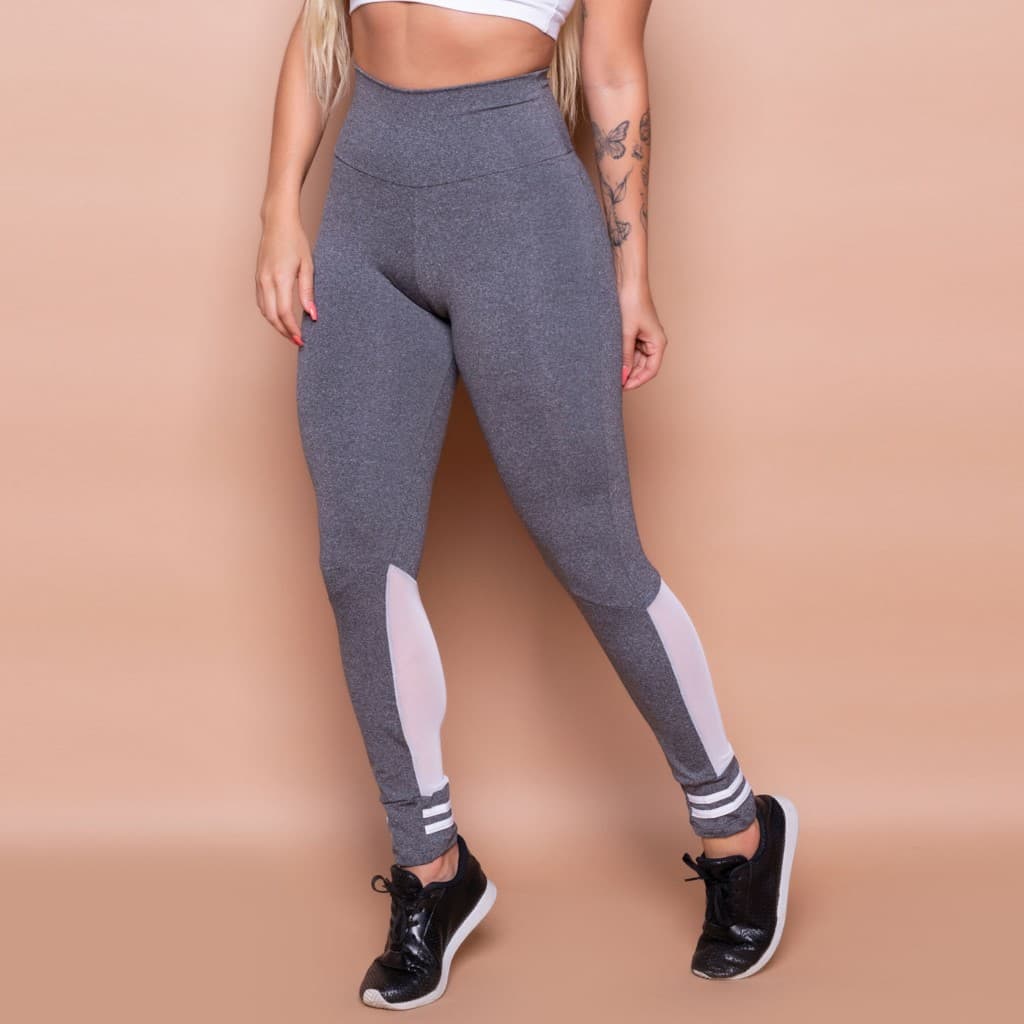 Legging Fitness Feminina de Academia Mescla Hope Legging Longa para Treinos com Tela de Tule