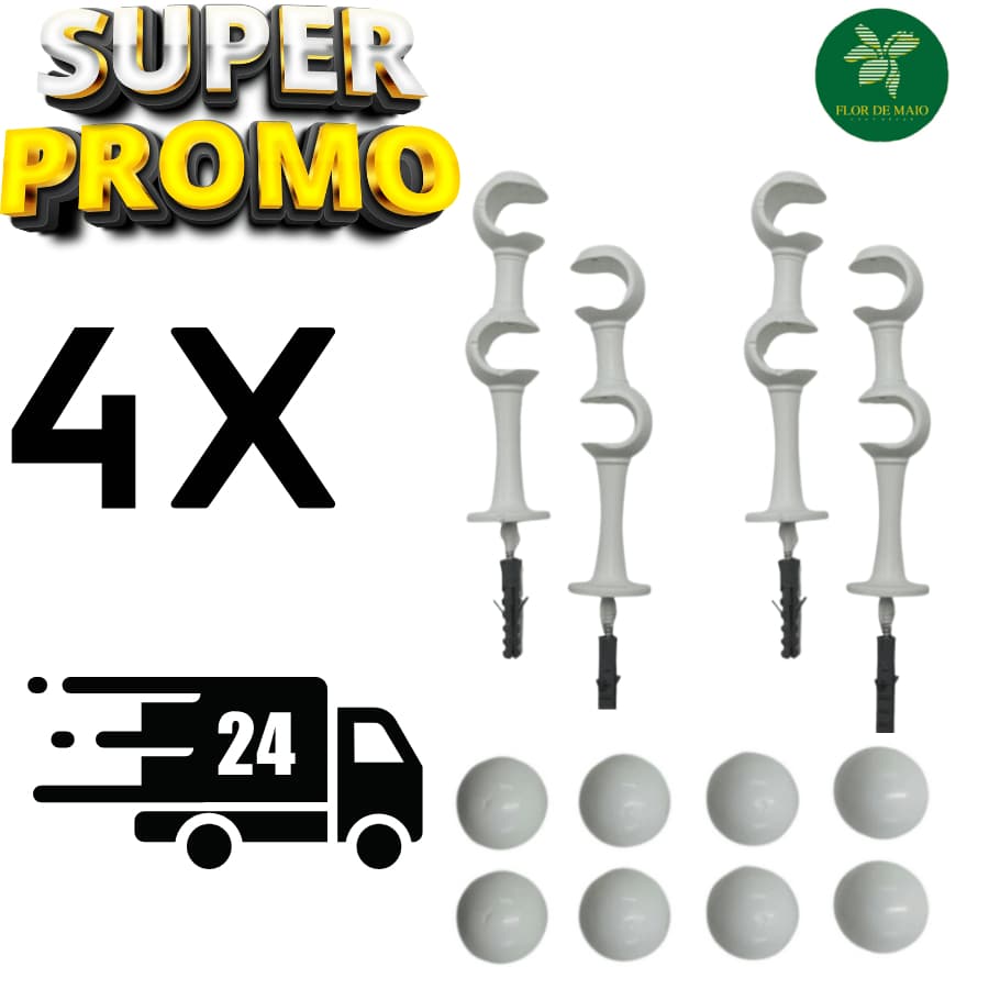 Kit de Suporte Duplo para varão 19/19mm de cortina em plástico várias 4 unidades