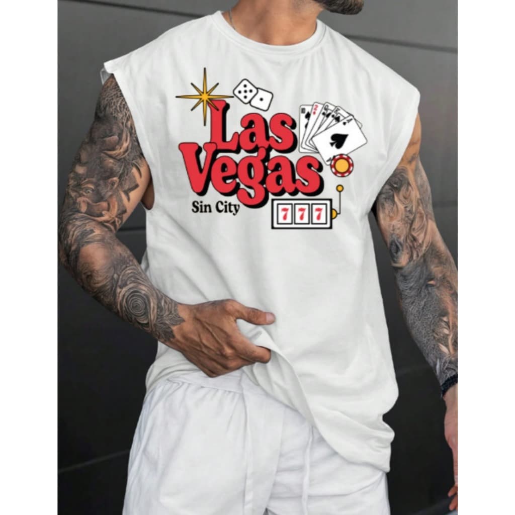 Camiseta Regata Oversized Masculina Las Vegas T-shirt Academia Treino Camisão Verão Moda Masculina