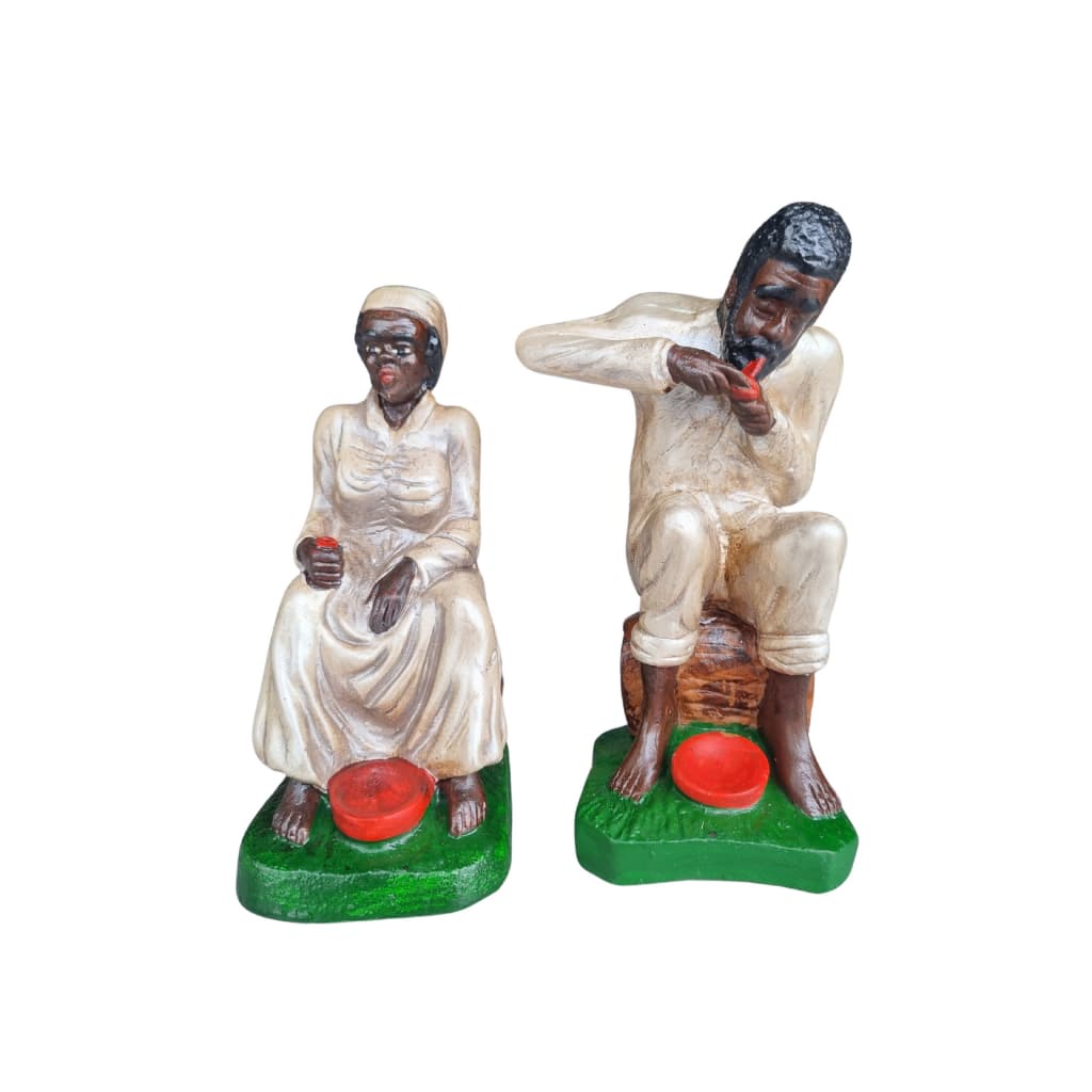 Kit Imagem Casal Pretos Velhos 23cm Gesso Umbanda Cadomble