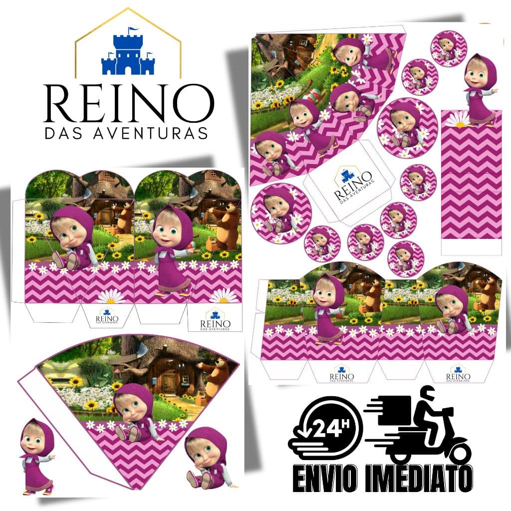 Envio imediato - TEMA MASHA E O URSO Kit 85 ou 170 Lembrancinha Festa de Aniversário (sem nome)