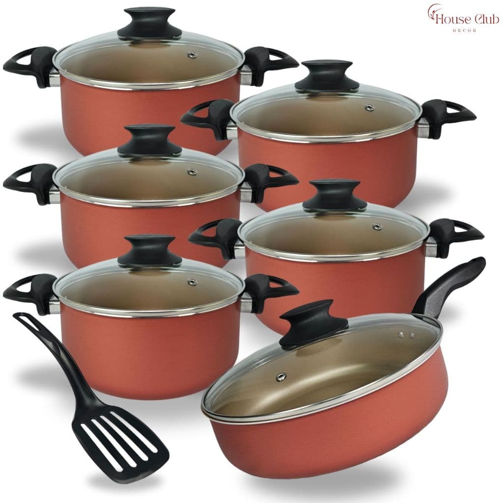 Jogo De Panelas Caçarolas 16 a 24 e Frigideira Alta 24 cm Com 5 Camadas De Antiaderente Teflon Cereja