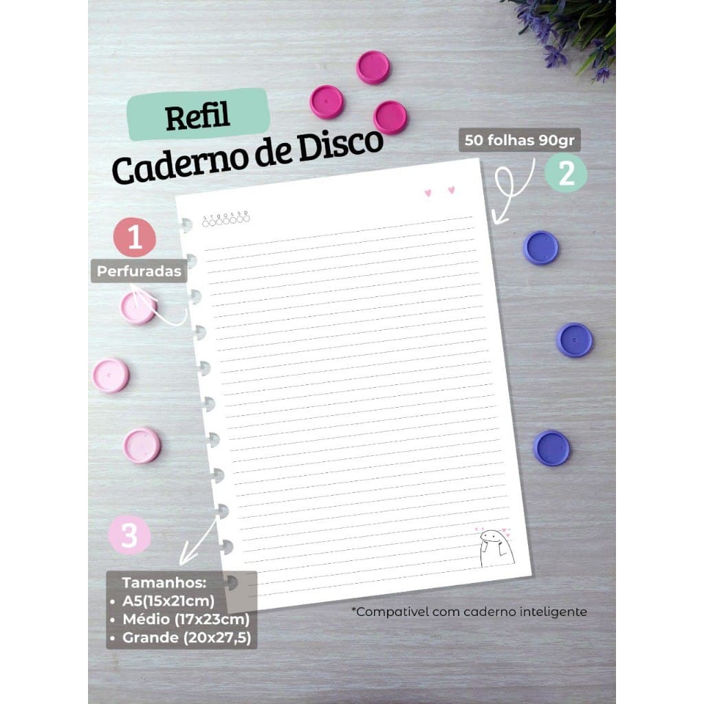 REFIL PARA CADERNO DE DISCOS FLORK - VARIOS TAMANHOS - COMPATÍVEL COM CADERNO INTELIGENTE