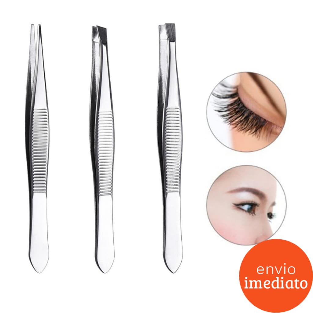 KIT COM 3 PINÇAS EM AÇO INOXIDÁVEL PARA DESIGN DE SOBRANCELHAS, REMOÇÃO DE PELOS, SOBRANCELHAS