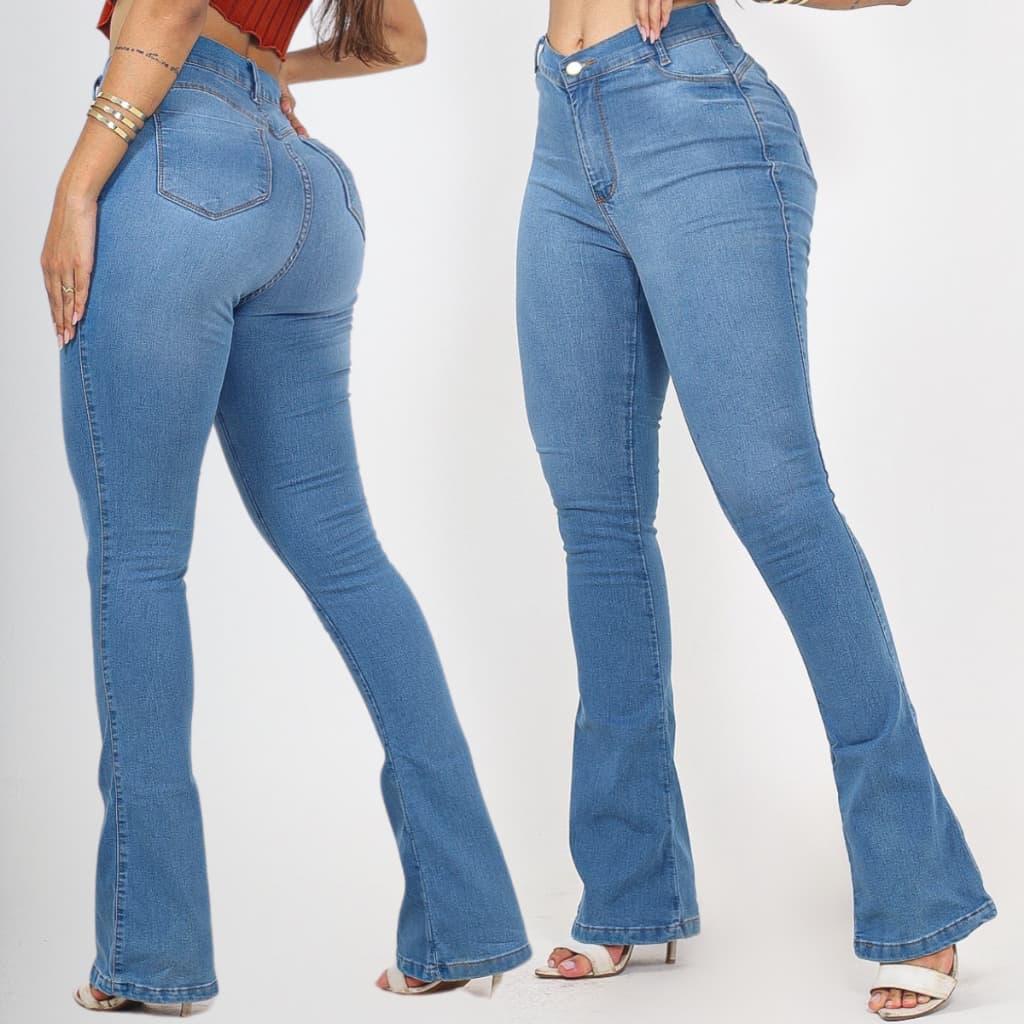 Calça Jeans Feminina Flare Com Elastano Jeans Feminino Calça Pantalona Cintura Alta Calça Flare