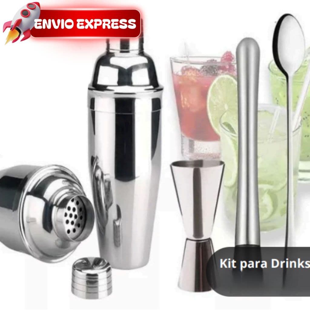 Kit Caipirinha Bartender Inox Coqueteleira, Dosador, Socador e Colher