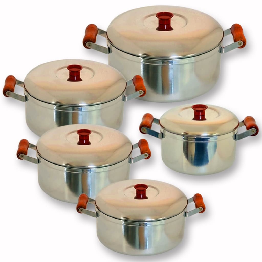 Jogo de Panelas Kit 5 Peças Alumínio Polida Grossa 1,8mm + BARATO 5 Caçarola Panela  Grande  Alças Madeira poli