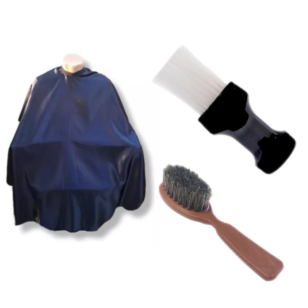 Kit Barbeiro Capa De Corte Espanador Escovinha Fade