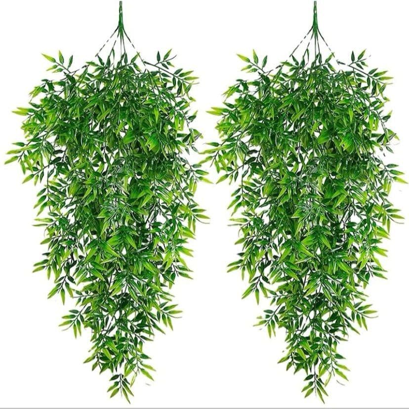 Kit 2 Pendente De Bambu Planta Artificial Folhas De Bambu Caída Decorativa