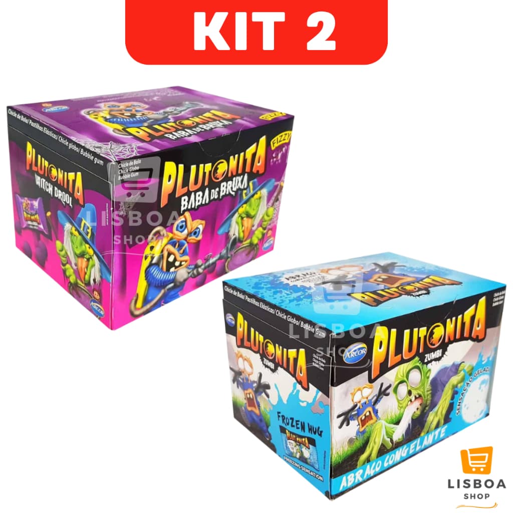 Chiclete Plutonita Kit 2 Caixas C/36un Cabeça Abóbora Baba de Bruxa Dentada Língua Abraço