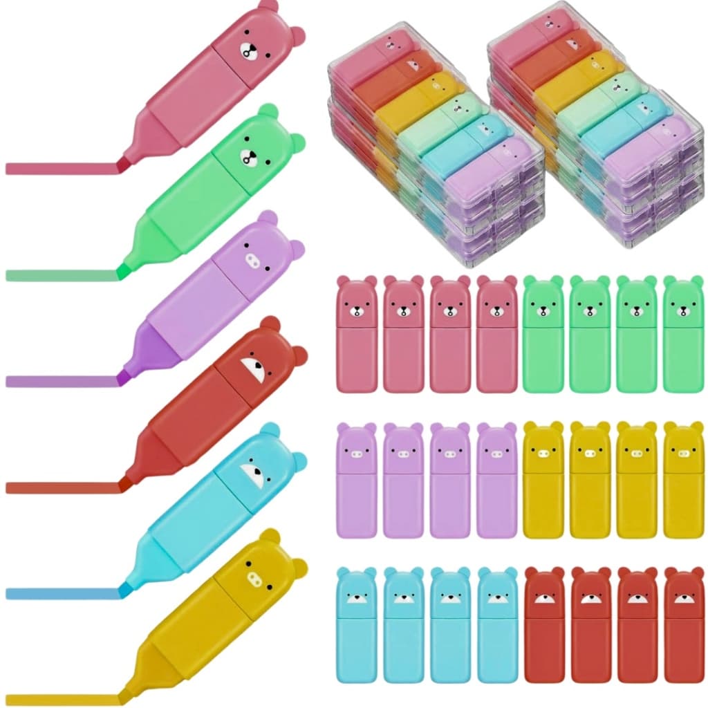 Kit com Mini Marca Texto Urso Ursinho 6 CORES Estojo Com TEXTO BOOW Barato Criativo Divertido