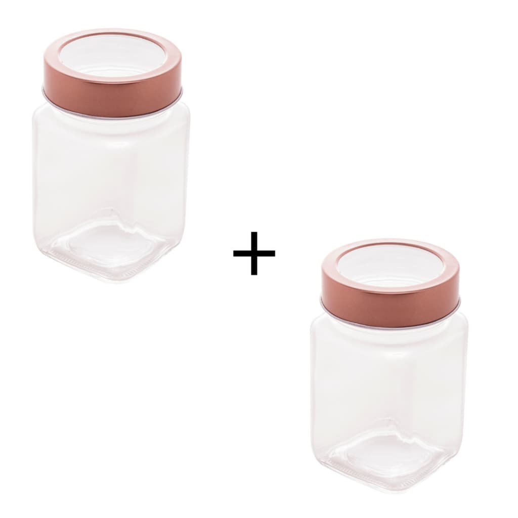 Kit 2 Potes de Vidro p/ Temperos Condimentos c/ Tampa Rose Gold 300 ml - Lyor