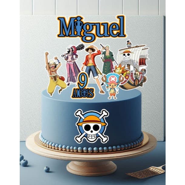 Topo topper de bolo ONE PIECE personalizado com nome e idade