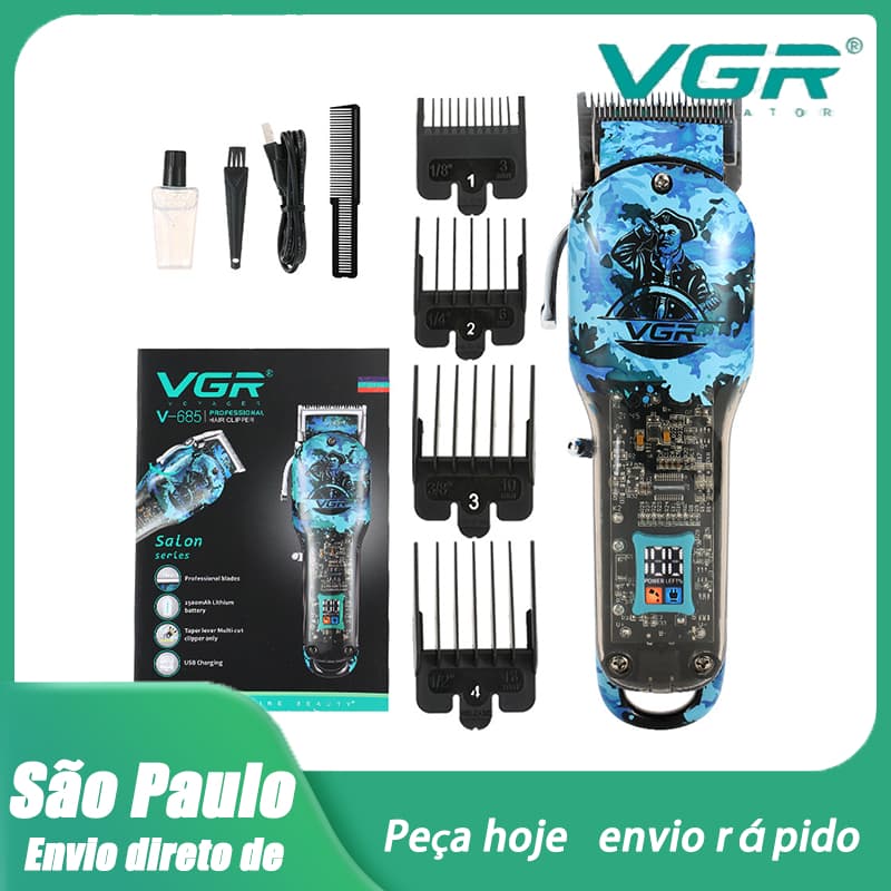 Máquina de Cortar Cabelo Profissional VGR OIV-923, Visor LCD, Sem Fio - Ideal para Cabelo e Barba