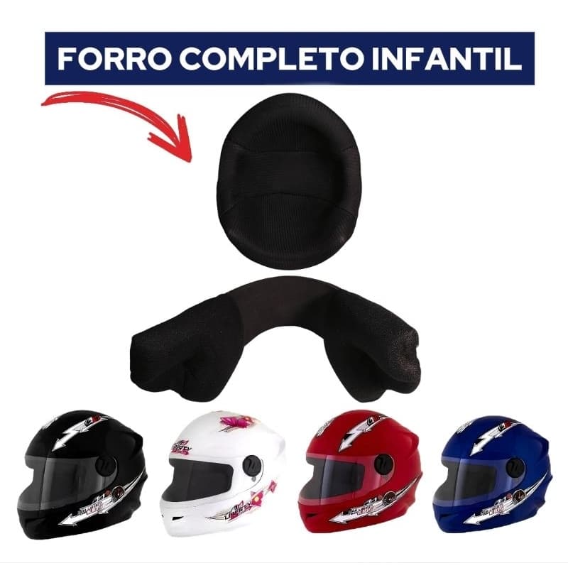 Forro de capacete Pro Tork Liberty 4 Kids Completo, Topo + Lateral (Fácil Montagem)