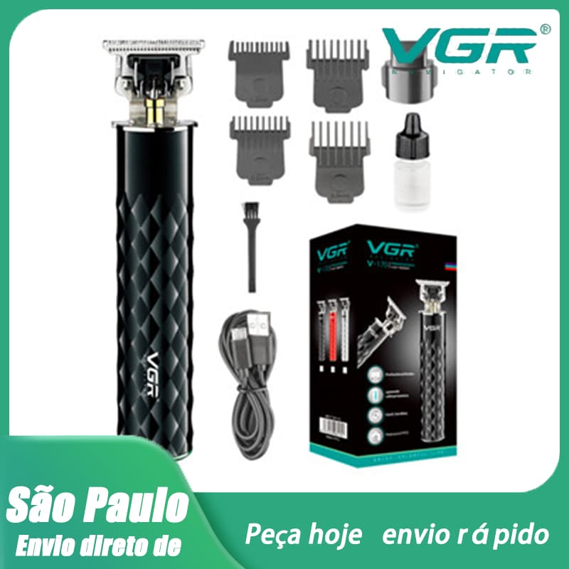 Cortador de Cabelo Profissional VGR 170, Bivolt, Sem Fio, Kit com 4 Pentes